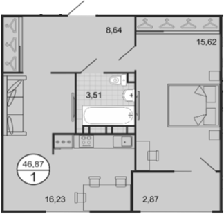 2-комн., 44 м², 4/9 этаж, ЖК «Событие»