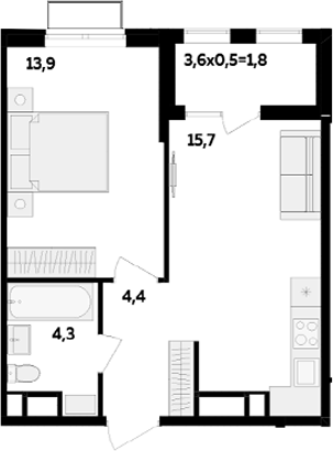 1-комн., 38.3 м², 14/16 этаж, ЖК «МегаСити»