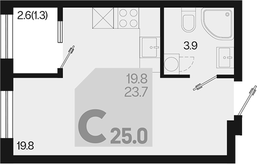 Продается 1-комн. квартира, 23.7 м²