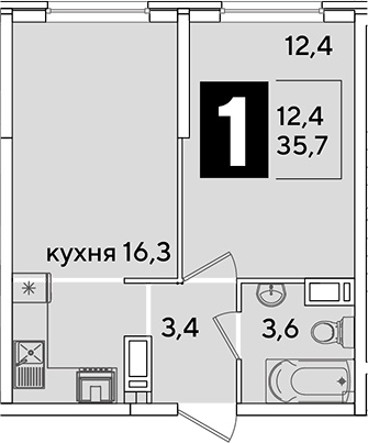 Продается 2-комн. квартира, 35.7 м²