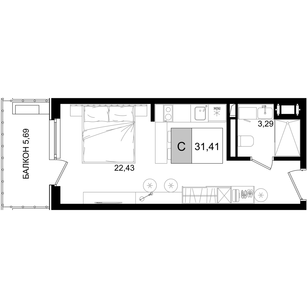 Студия, 25.72 м², 8/8 этаж, ЖК «IT гостиничный комплекс Корсаков»