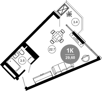 Студия, 26.2 м², 7/10 этаж, ЖК «Гостиничный комплекс GREENMONT»