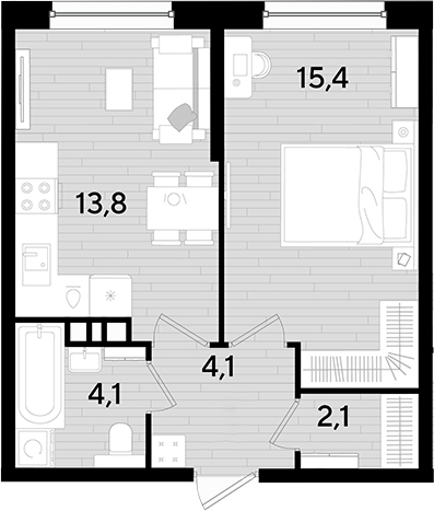 1-комн., 39.5 м², 8/16 этаж, ЖК «DОГМА ПАРК»