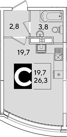 Студия, 26.3 м², 10/16 этаж, ЖК «Самолет»