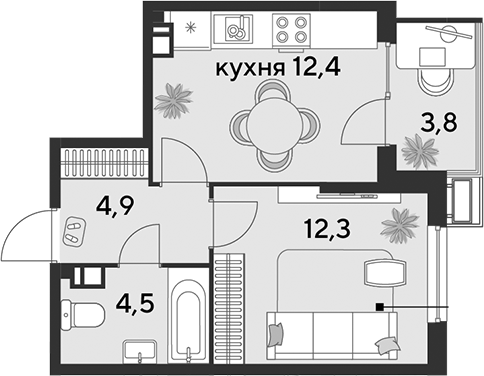 1-комн., 34.1 м², 8/18 этаж, ЖК «Парк Победы»