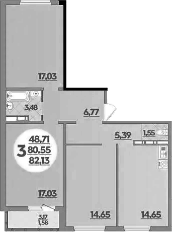 3-комн., 80.55 м², 3/16 этаж, ЖК «Восточный. Квартал №6»