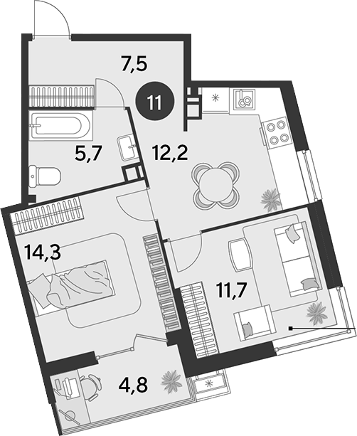 Продается 2-комн. квартира, 51.4 м²