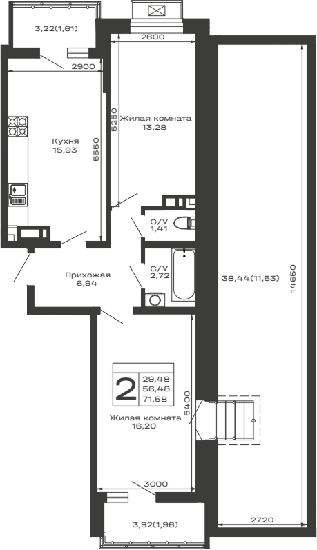 Продается 2-комн. квартира, 56.48 м²