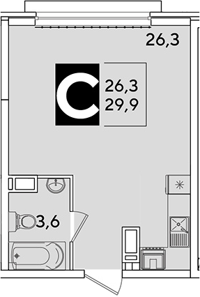 Студия, 29.9 м², 11/16 этаж, ЖК «Самолет»