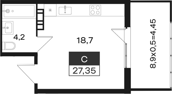 Студия, 22.9 м², 3/4 этаж, ЖК «Новая Елизаветка»