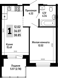 Продается 1-комн. квартира, 36.07 м²