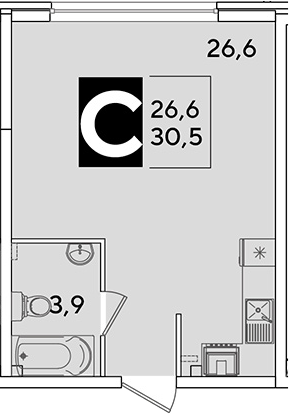 Студия, 30.5 м², 2/16 этаж, ЖК «Самолет»