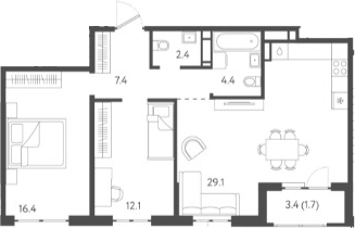3-комн., 70.6 м², 24/24 этаж, ЖК «Все Свои VIP»