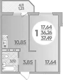 1-комн., 36.26 м², 4/8 этаж, ЖК «Молодежный 2»