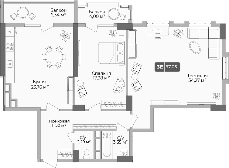 Продается 2-комн. квартира, 93.95 м²