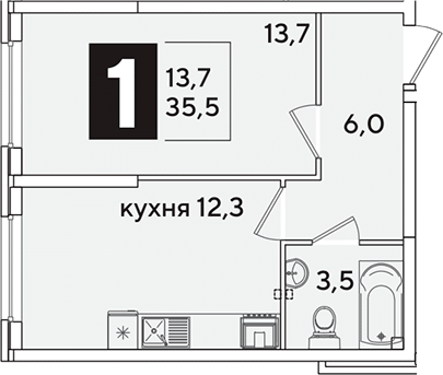 Продается 1-комн. квартира, 35.5 м²