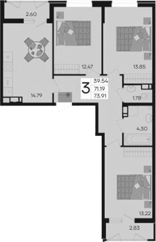 Продается 3-комн. квартира, 71.19 м²