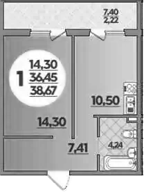 1-комн., 36.45 м², 1/8 этаж, ЖК «Молодежный 2»