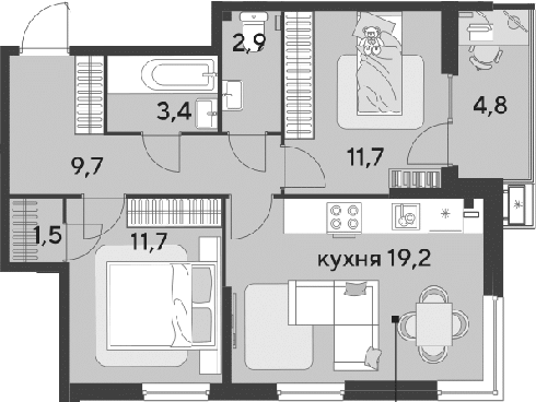 Продается 3-комн. квартира, 60.1 м²