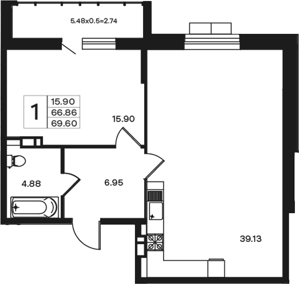 1-комн., 66.86 м², 8/10 этаж, ЖК «Эндемик»