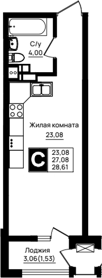 Студия, 27.08 м², 9/18 этаж, ЖК «Резиденция морей»