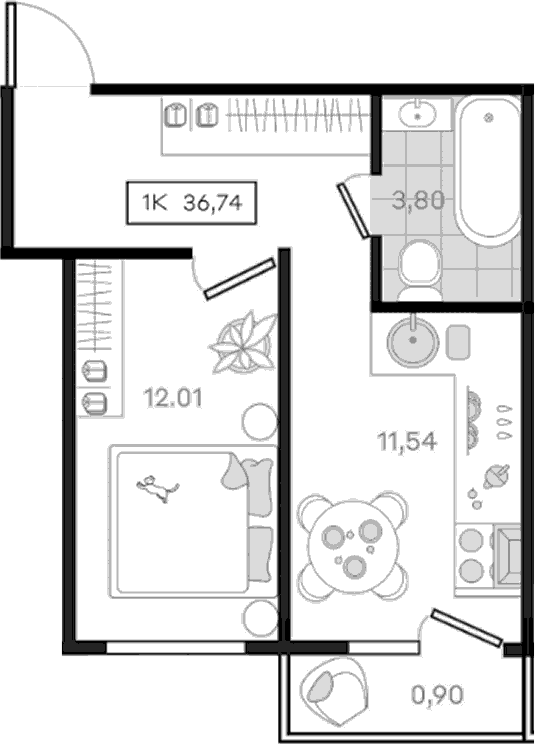 1-комн., 35.84 м², 7/8 этаж, ЖК «История 3»
