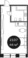 Объект, 43.59 м², 2/4 этаж, ЖК «Резиденция Волна»