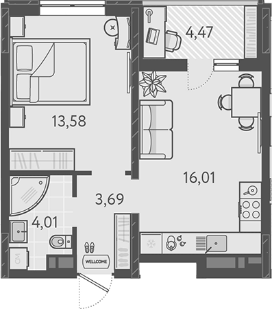 2-комн., 37.29 м², 9/18 этаж, ЖК «Теплые края»