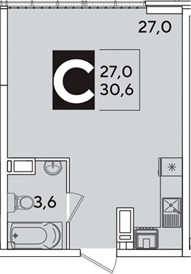 Студия, 30.6 м², 16/16 этаж, ЖК «Самолет»