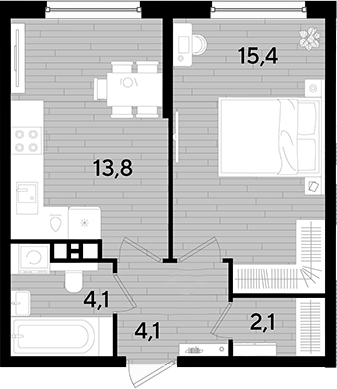 1-комн., 39.5 м², 7/16 этаж, ЖК «DОГМА ПАРК»