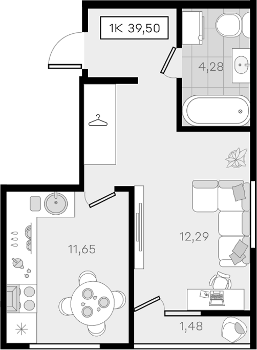 1-комн., 38.02 м², 1/8 этаж, ЖК «История 3»