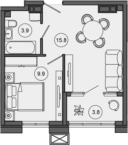 2-комн., 29.6 м², 2/10 этаж, ЖК «Гостиничный комплекс GREENMONT»