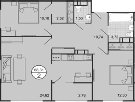3-комн., 65.53 м², 9/9 этаж, ЖК «Событие»