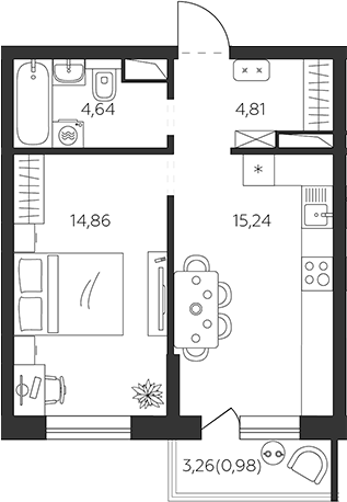 1-комн., 39.55 м², 6/9 этаж, ЖК «К24»