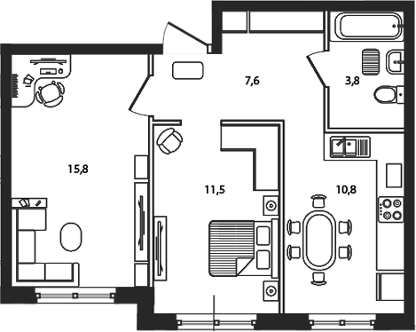 2-комн., 49.5 м², 1/9 этаж, ЖК «Сиреневый бульвар»