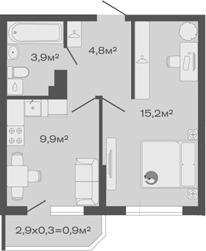 1-комн., 33.8 м², 2/4 этаж, ЖК «Дзенпарк»