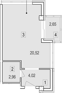 Студия, 27.55 м², 2/7 этаж, ЖК «Гостиничный комплекс Скайвиль»