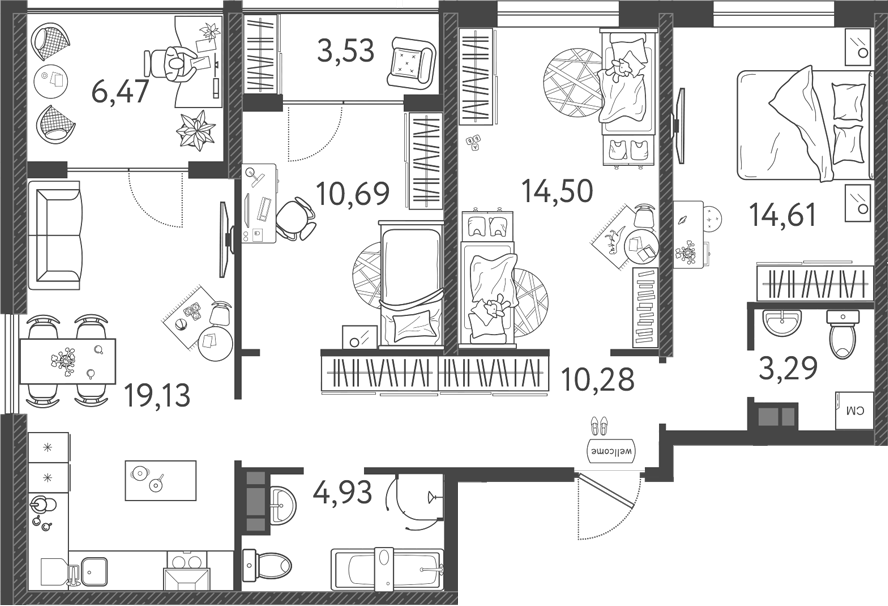 4+ комнаты, 75.14 м², 8/9 этаж, ЖК «Друзья»