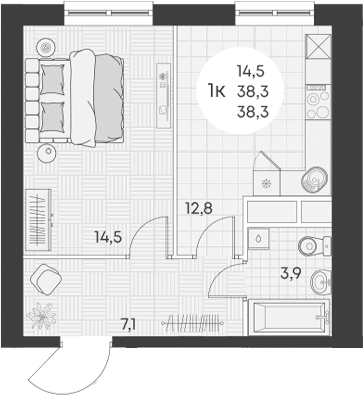 Продается 1-комн. квартира, 38.3 м²