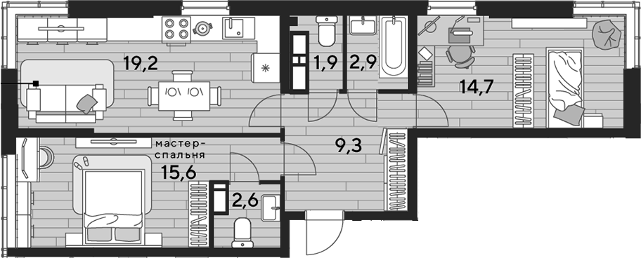 Продается 2-комн. квартира, 66.1 м²