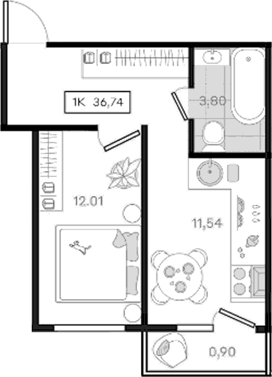 1-комн., 35.84 м², 5/8 этаж, ЖК «История 3»