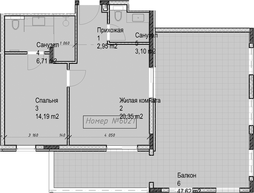 2-комн., 47.28 м², 6/6 этаж, ЖК «Гостиничный комплекс Николай 1»
