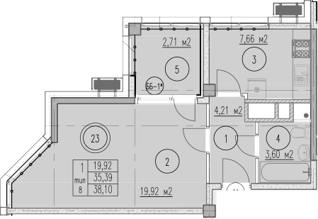 1-комн., 35.39 м², 4/10 этаж, ЖК «Agoy Park Residence by Lavicon»