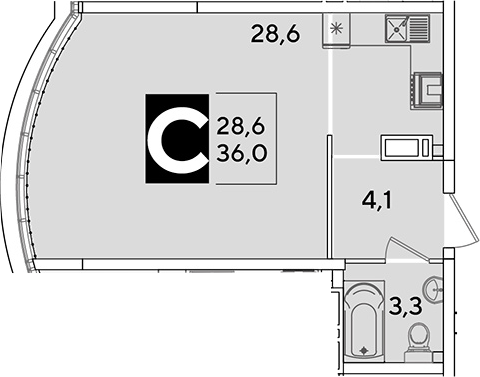 Студия, 36 м², 16/16 этаж, ЖК «Самолет»