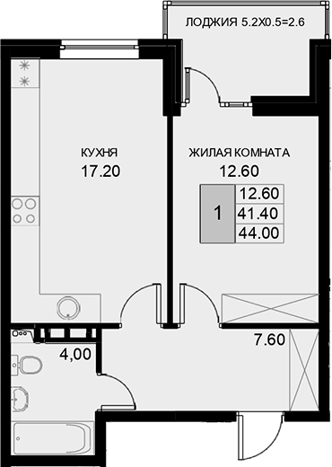 Продается 1-комн. квартира, 41.4 м²