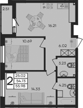 Продается 2-комн. квартира, 54.73 м²