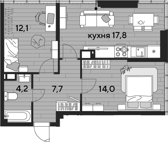2-комн., 55.8 м², 16/16 этаж, ЖК «DОГМА ПАРК»