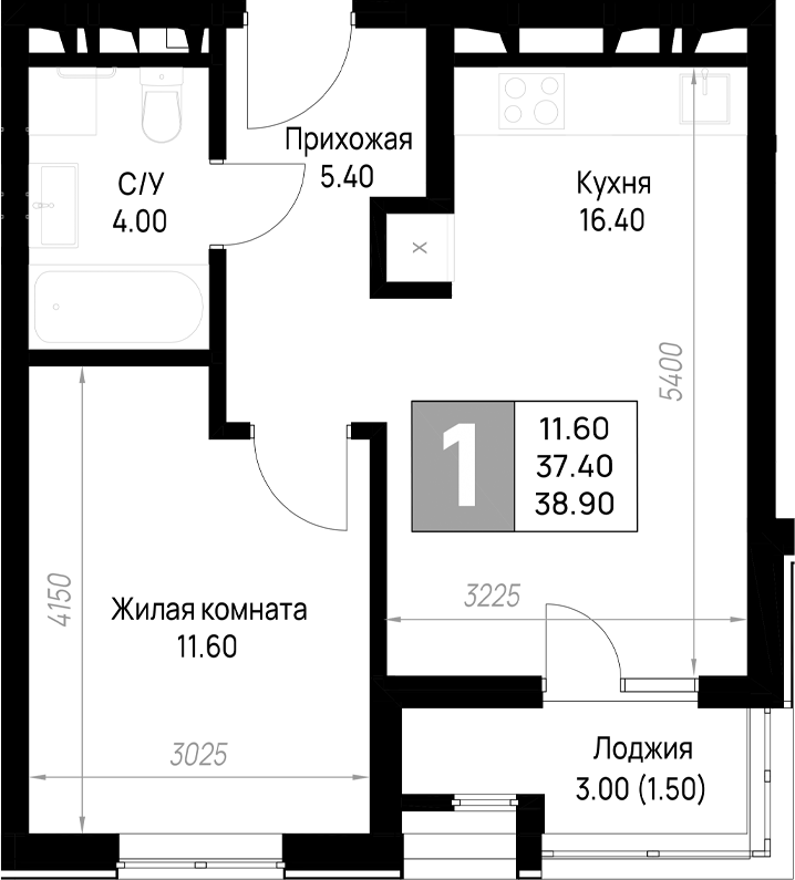 1-комн., 37.4 м², 2/9 этаж, ЖК «На высоком берегу»