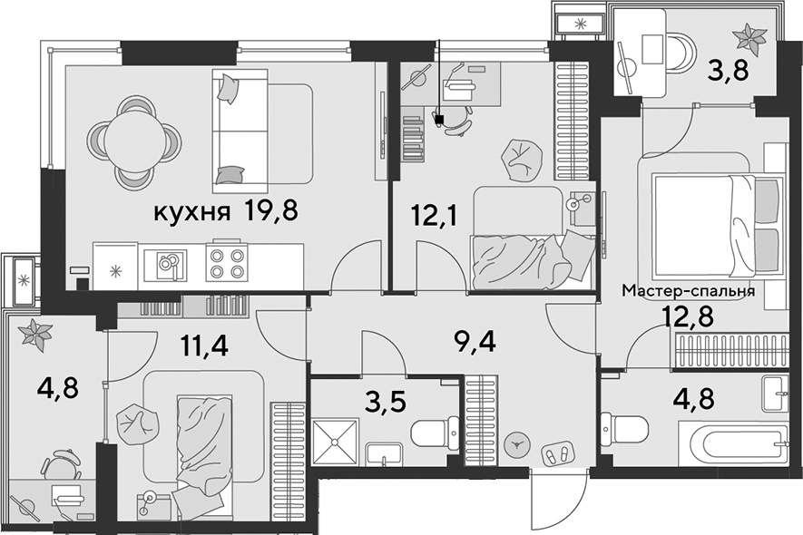 Продается 4-комн. квартира, 73.8 м²