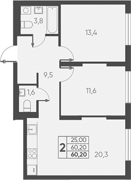 Продается 2-комн. квартира, 60.2 м²